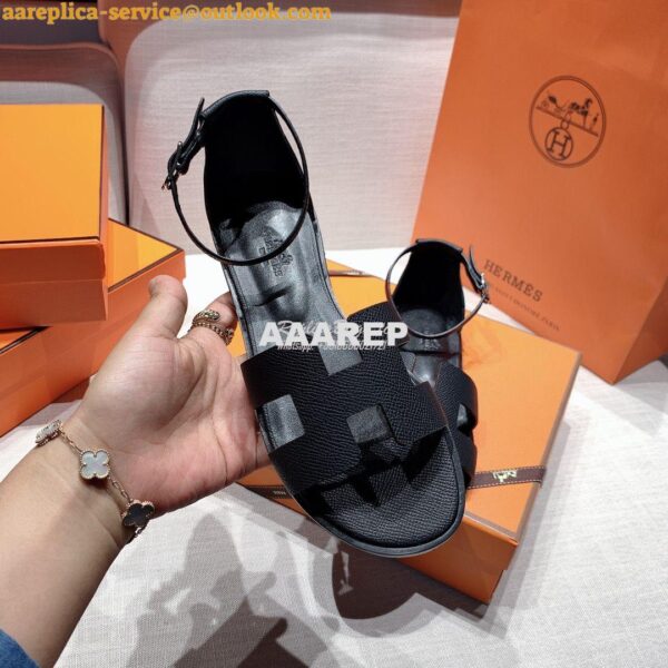 Replica Hermes Santorini Sandal in Epsom Leather Black 5