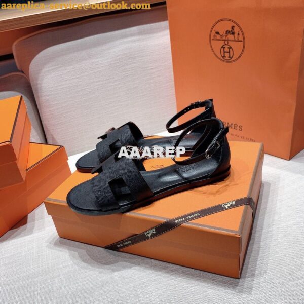 Replica Hermes Santorini Sandal in Epsom Leather Black 6