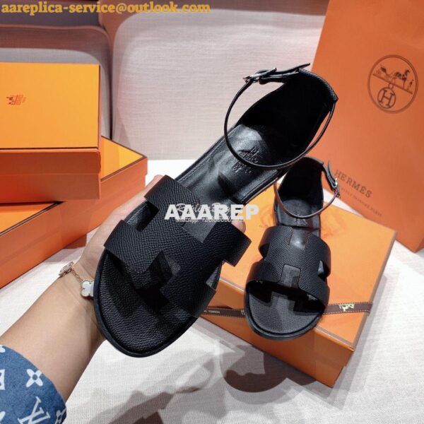 Replica Hermes Santorini Sandal in Epsom Leather Black 7