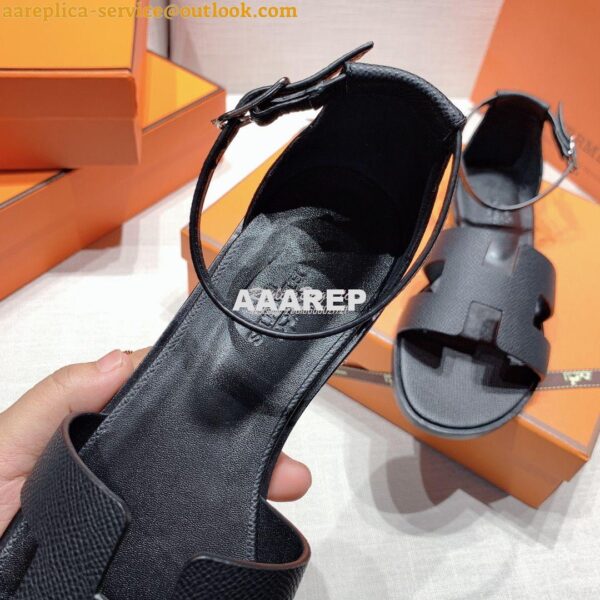 Replica Hermes Santorini Sandal in Epsom Leather Black 8