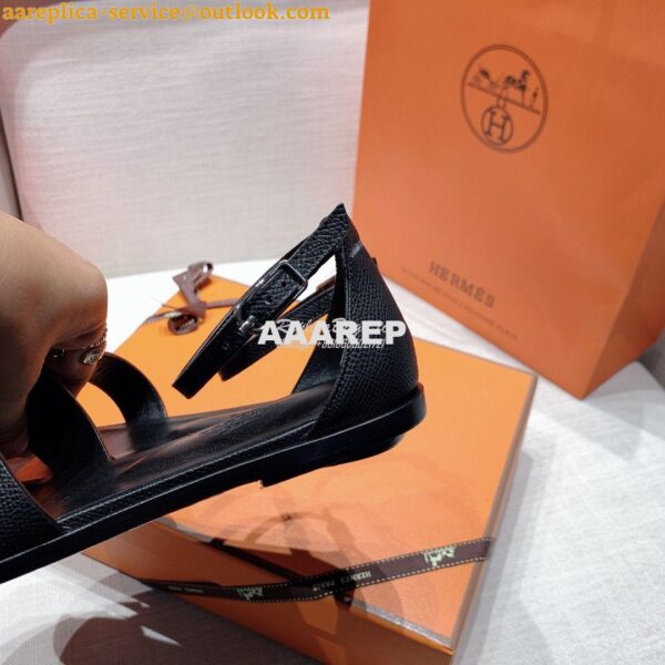 Replica Hermes Santorini Sandal in Epsom Leather Black 9