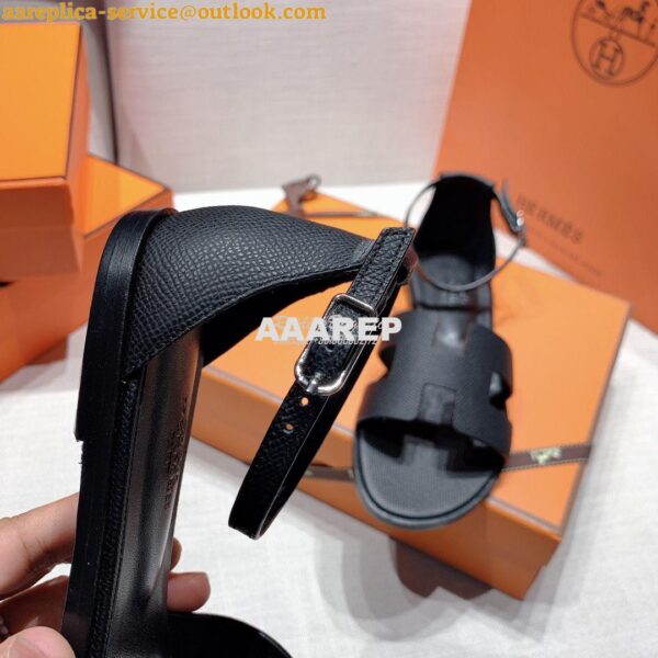 Replica Hermes Santorini Sandal in Epsom Leather Black 10