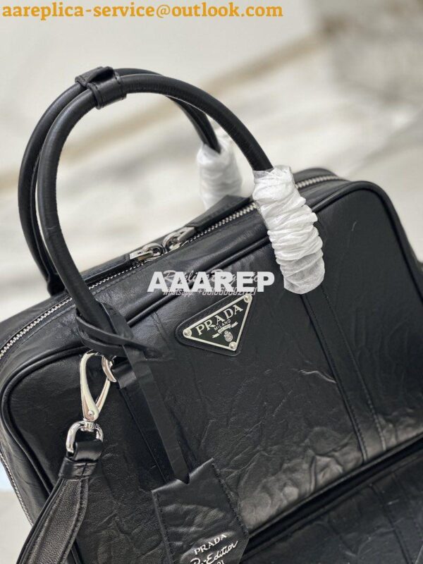 Replica Prada Medium Antique Nappa Leather Top Handle Bag 1BB092 Black 7