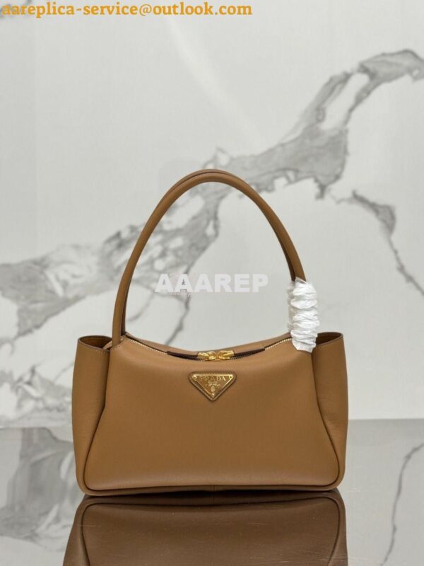 Replica Prada Medium leather handbag 1BA444 Caramel 3