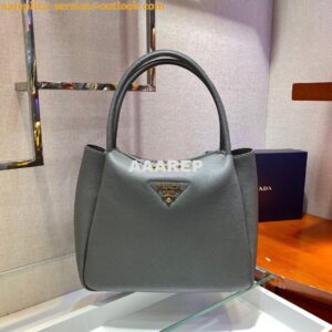 Replica Prada Medium Leather Handbag 1BC142 Grey 2