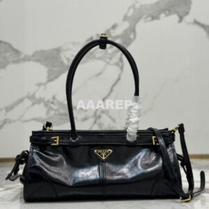 Replica Prada Medium leather shoulder bag 1BA426 Black