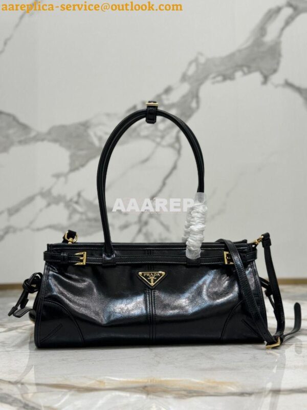 Replica Prada Medium leather shoulder bag 1BA426 Black 3