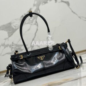 Replica Prada Medium leather shoulder bag 1BA426 Black 2