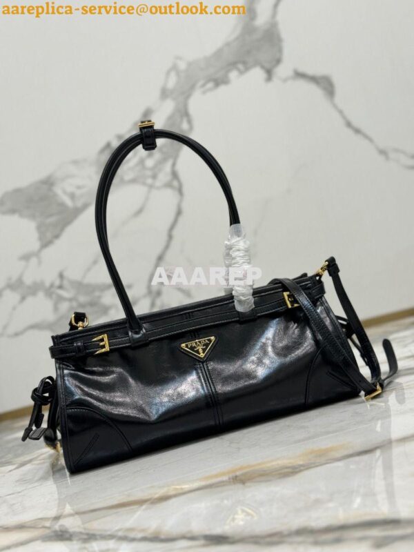 Replica Prada Medium leather shoulder bag 1BA426 Black 4