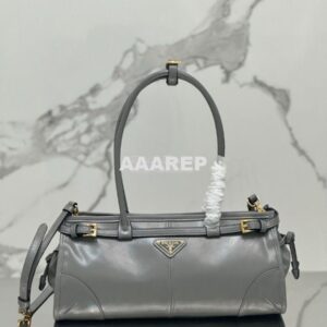 Replica Prada Medium leather shoulder bag 1BA426 Pewter