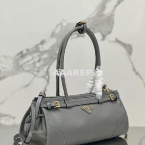 Replica Prada Medium leather shoulder bag 1BA426 Pewter 2