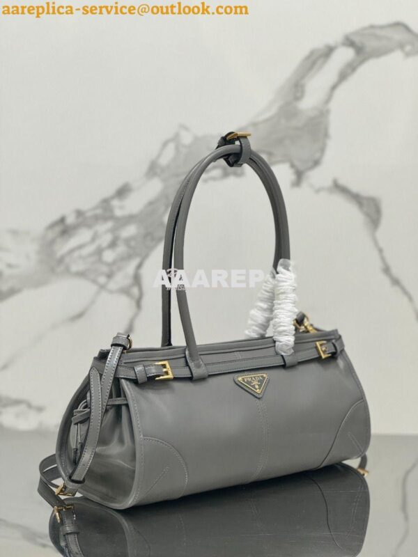 Replica Prada Medium leather shoulder bag 1BA426 Pewter 4