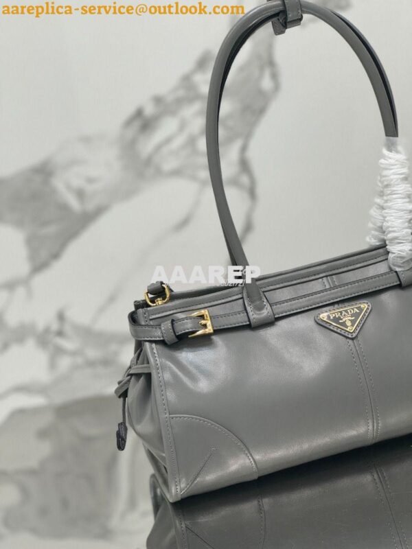 Replica Prada Medium leather shoulder bag 1BA426 Pewter 5