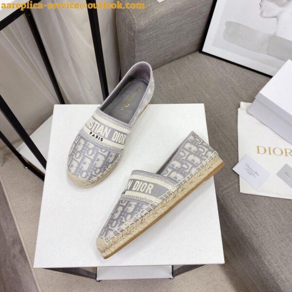 Replica Dior Granville Espadrilles In Grey Oblique Embroidered Cotton 10