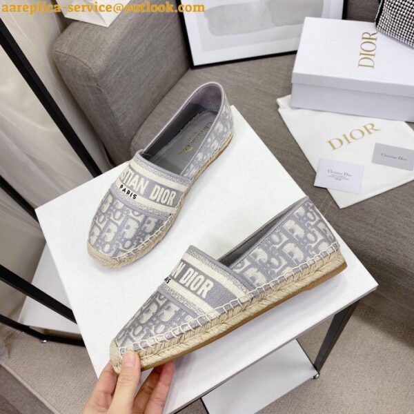 Replica Dior Granville Espadrilles In Grey Oblique Embroidered Cotton 11