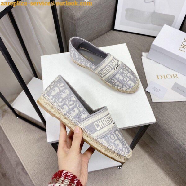 Replica Dior Granville Espadrilles In Grey Oblique Embroidered Cotton 12