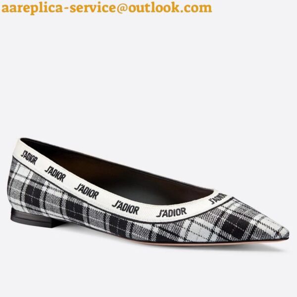 Replica Dior J'Adior Ballet Flats In Black and White Tartan Fabric 3