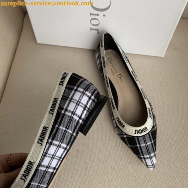 Replica Dior J'Adior Ballet Flats In Black and White Tartan Fabric 5