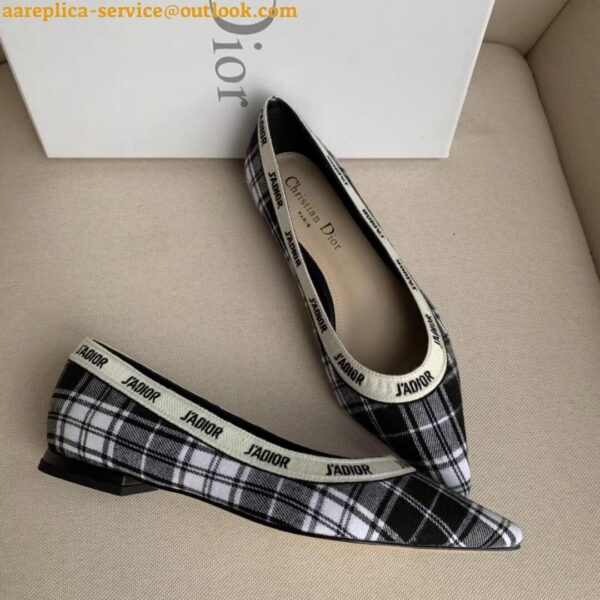 Replica Dior J'Adior Ballet Flats In Black and White Tartan Fabric 6