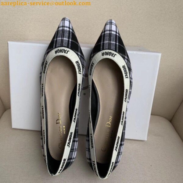 Replica Dior J'Adior Ballet Flats In Black and White Tartan Fabric 7