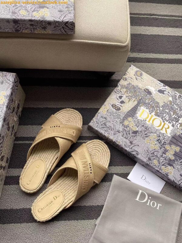 Replica Dior Granville Espadrilles Sandals In Beige Embroidered Cotton 7