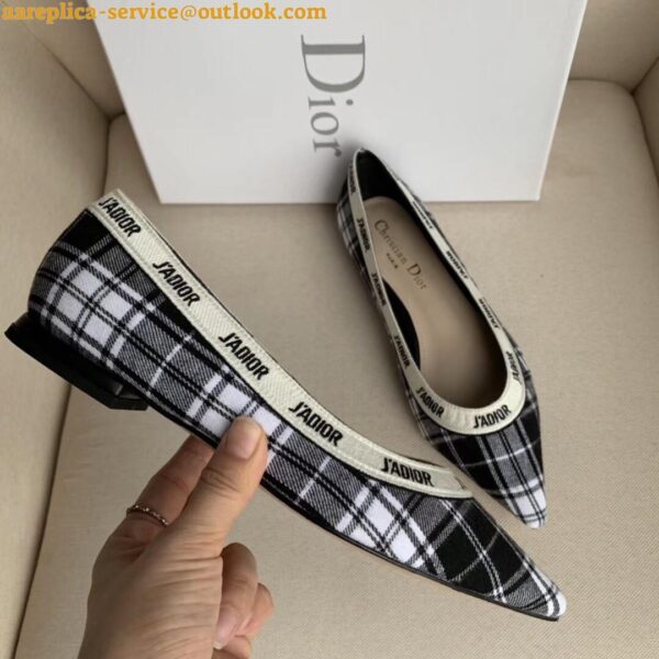 Replica Dior J'Adior Ballet Flats In Black and White Tartan Fabric 8