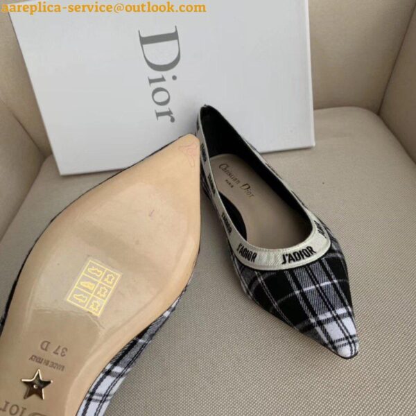 Replica Dior J'Adior Ballet Flats In Black and White Tartan Fabric 9