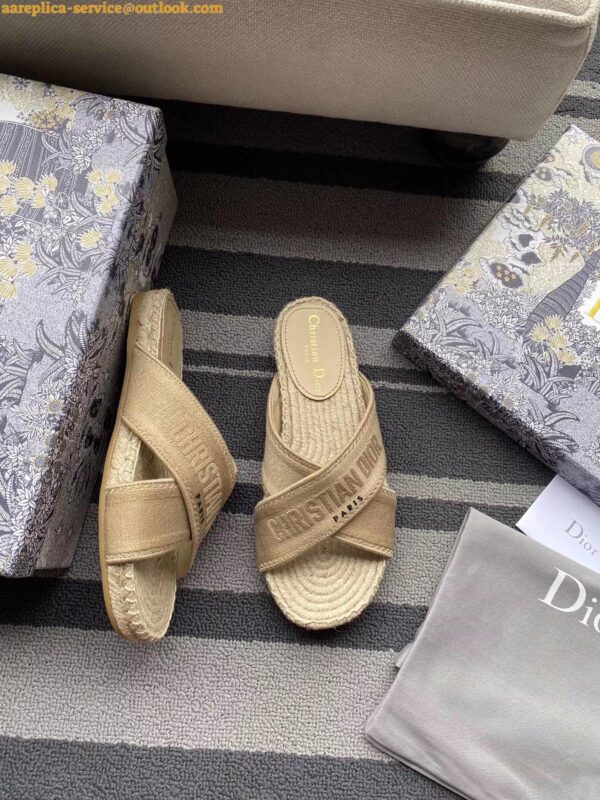 Replica Dior Granville Espadrilles Sandals In Beige Embroidered Cotton 9