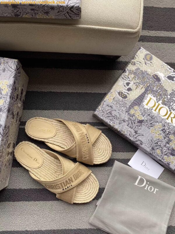 Replica Dior Granville Espadrilles Sandals In Beige Embroidered Cotton 10