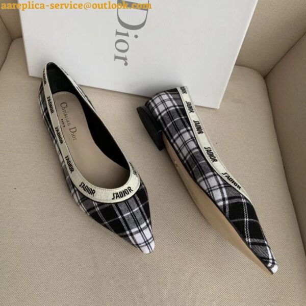 Replica Dior J'Adior Ballet Flats In Black and White Tartan Fabric 11