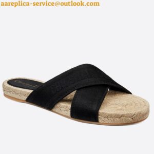 Replica Dior Granville Espadrilles Sandals In Black Embroidered Cotton 2