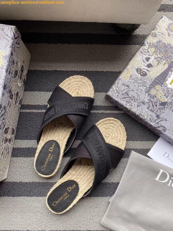 Replica Dior Granville Espadrilles Sandals In Black Embroidered Cotton 5