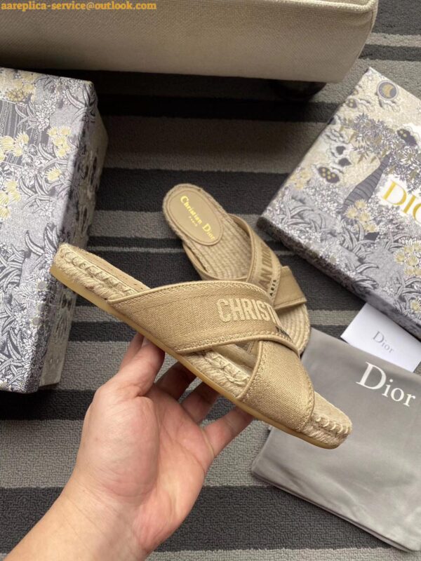 Replica Dior Granville Espadrilles Sandals In Beige Embroidered Cotton 12