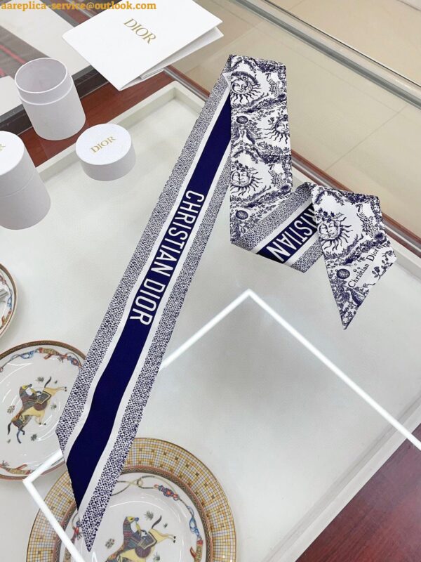 Replica Dior Toile de Jouy Soleil Mitzah Scarf in Blue Silk Twill 4