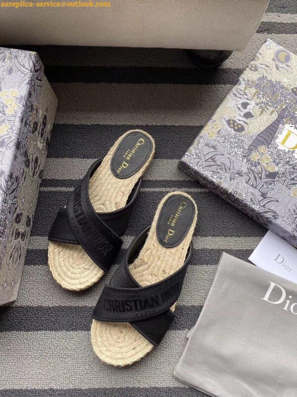 Replica Dior Granville Espadrilles Sandals In Black Embroidered Cotton 8