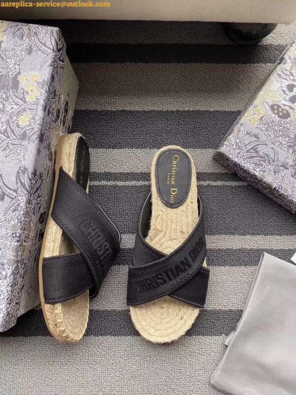 Replica Dior Granville Espadrilles Sandals In Black Embroidered Cotton 9