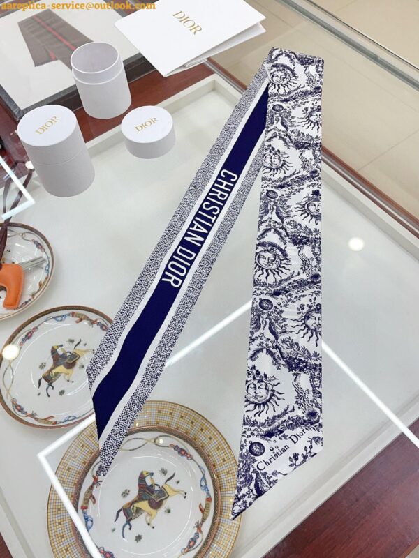 Replica Dior Toile de Jouy Soleil Mitzah Scarf in Blue Silk Twill 6