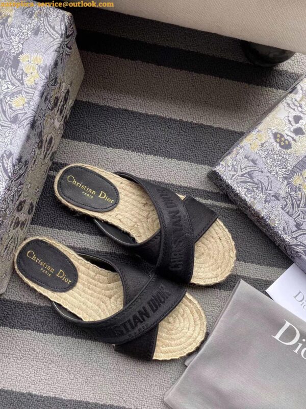 Replica Dior Granville Espadrilles Sandals In Black Embroidered Cotton 10