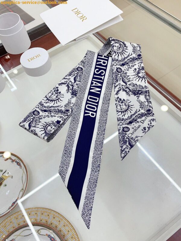 Replica Dior Toile de Jouy Soleil Mitzah Scarf in Blue Silk Twill 7