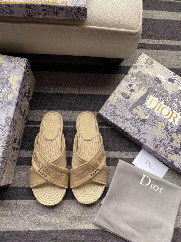 Replica Dior Granville Espadrilles Sandals In Beige Embroidered Cotton 21