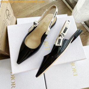 Replica Dior J'Adior Slingback Ballerina Flats In Black Patent Leather 2