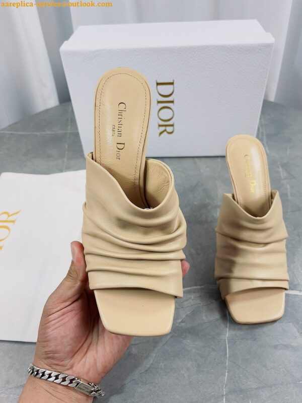 Replica Dior D-Fame Heeled Sandals In Beige Pleated Lambskin 6