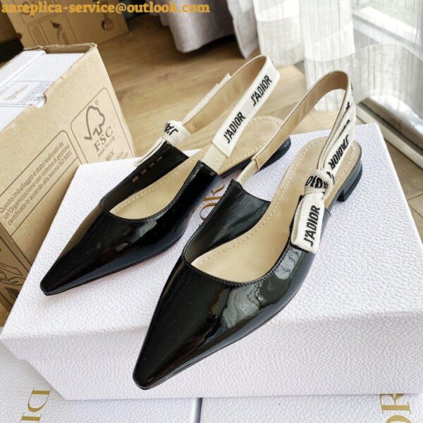 Replica Dior J'Adior Slingback Ballerina Flats In Black Patent Leather 9