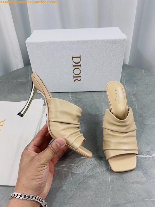 Replica Dior D-Fame Heeled Sandals In Beige Pleated Lambskin 7