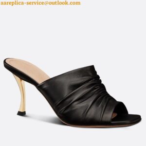 Replica Dior D-Fame Heeled Sandals In Black Pleated Lambskin