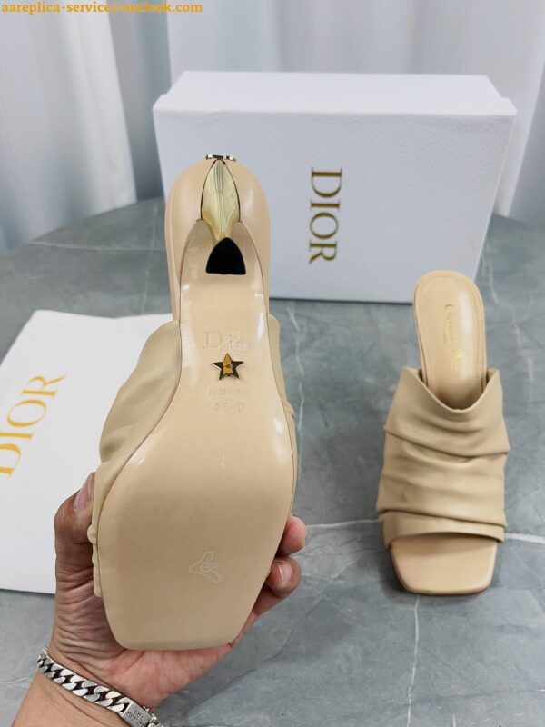 Replica Dior D-Fame Heeled Sandals In Beige Pleated Lambskin 9