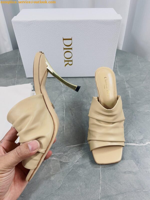 Replica Dior D-Fame Heeled Sandals In Beige Pleated Lambskin 10