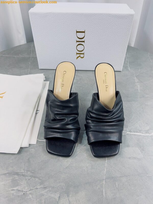 Replica Dior D-Fame Heeled Sandals In Black Pleated Lambskin 5