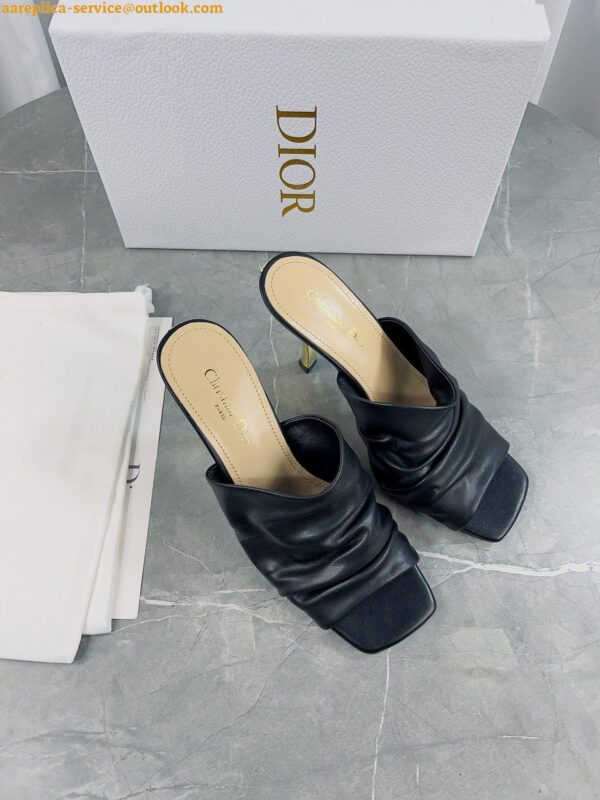 Replica Dior D-Fame Heeled Sandals In Black Pleated Lambskin 7