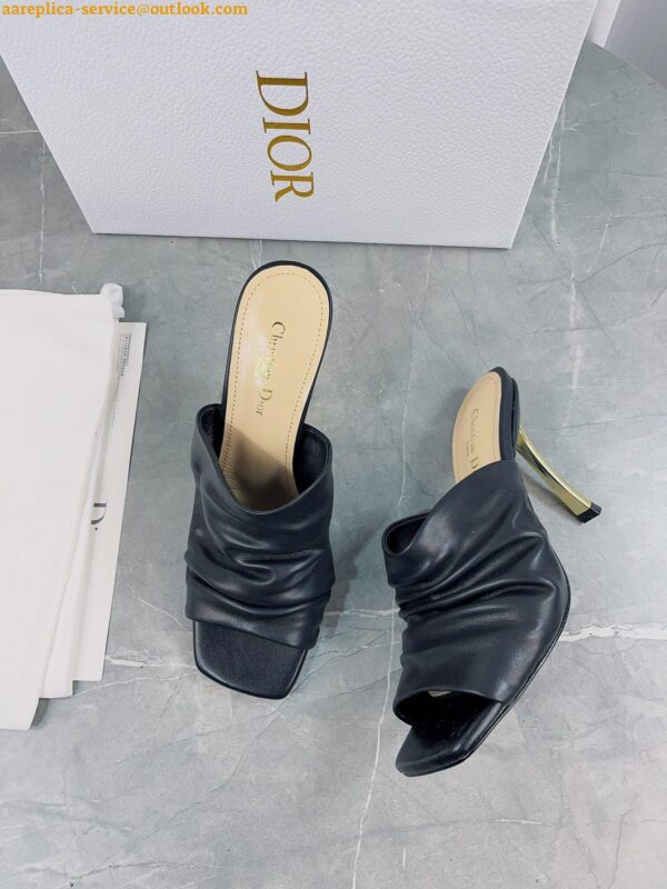 Replica Dior D-Fame Heeled Sandals In Black Pleated Lambskin 8